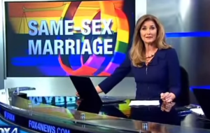 Newscaster discussing same-sex marriage.